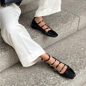 ALOHAS LUKE ONIX BLACK LEATHER BALLET FLATS